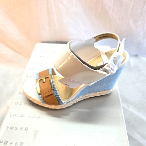 GEOX RESPIRA Donna Janira Women's 6 Patent Breaded Wedge Sandals New - Picture 4 of 6